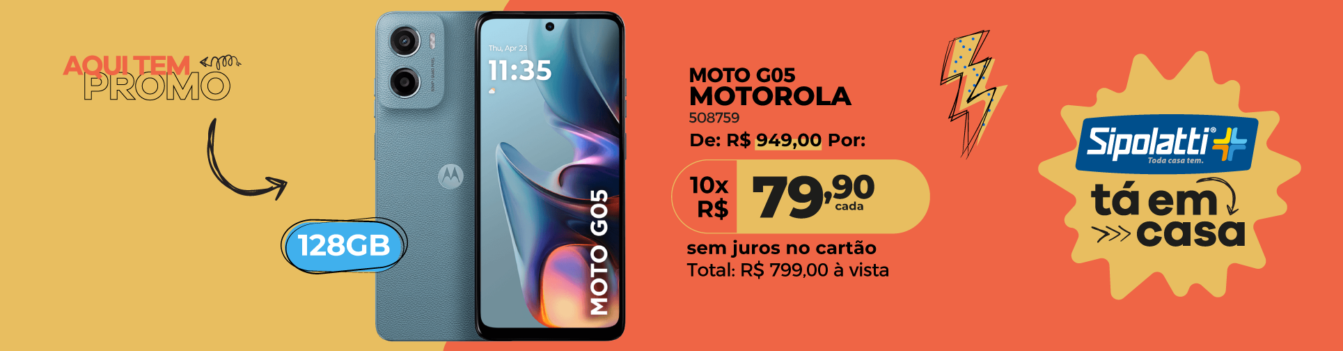 Smartphone Motorola G05 4G 128GB, 4GB + 8GB RAM Boost, Tela 6,7" 90Hz, Cinza