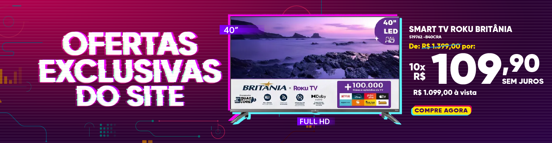 Smart TV DLED 40" Philco Roku TV Full HD com Dolby Áudio e Wi-fi B40CRA