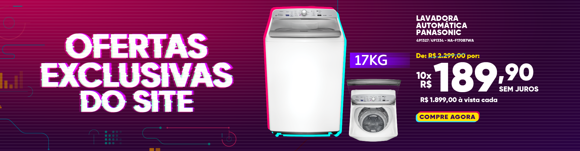 Máquina de Lavar 17kg Panasonic - Sistema Ciclone e Função Vanish NA-F170B7W