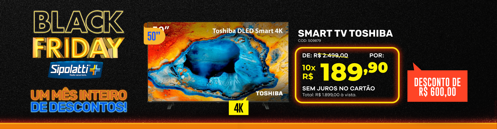 Smart TV 50" Toshiba DLED 4K Dolby Audio TB029M
