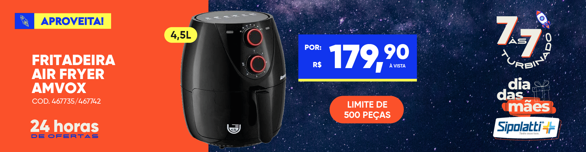 Fritadeira Elétrica Air Fryer Amvox AFR-1205 4,5L