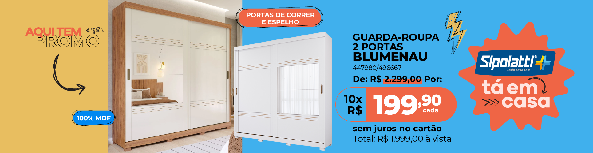 Guarda Roupa Panan Blumenau 2 Portas c/ Espelho Cinamomo Off White