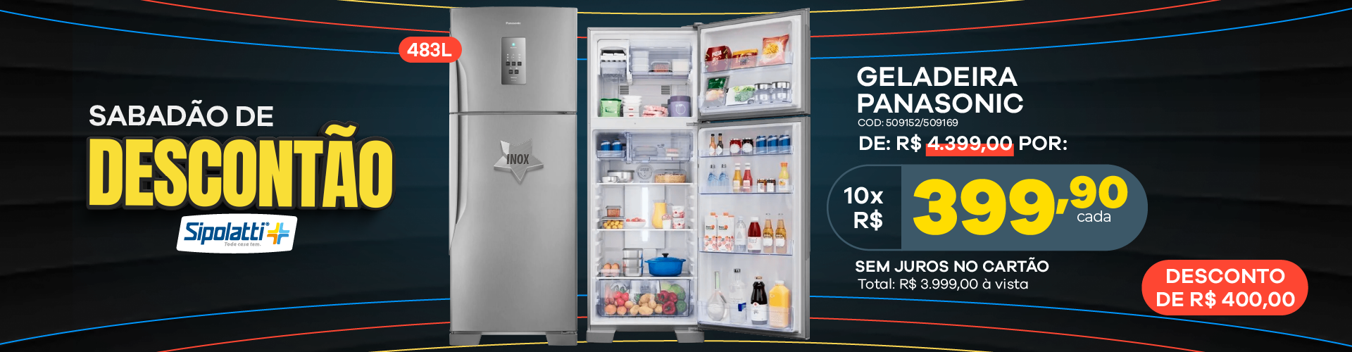 Geladeira Panasonic Duplex Frost Free 483L Aço Escovado BT71