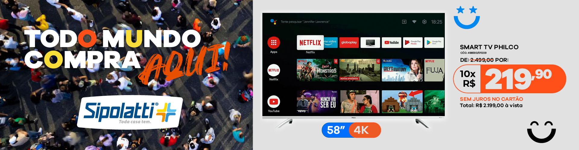 Smart TV LED Philco 58" 4K Android TV PTV58G7PAGCSBL