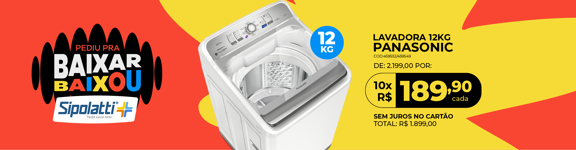Lavadora de Roupas Panasonic 12Kg NA-F120B1 Lavagem Ciclone, Programa Vanish