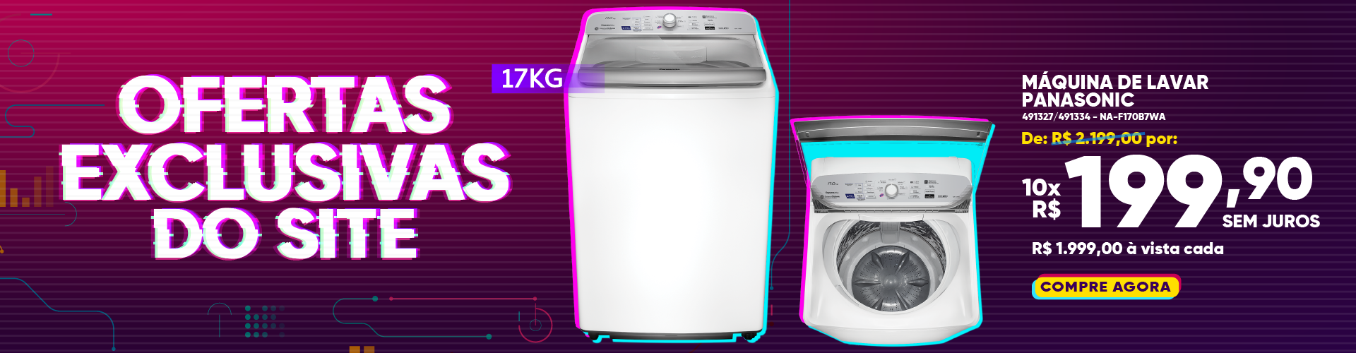 Máquina de Lavar 17kg Panasonic - Sistema Ciclone e Função Vanish NA-F170B7W