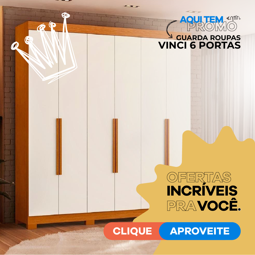 Guarda Roupa Albatroz Vinci 6 portas 3 gavetas Cinamomo/off white