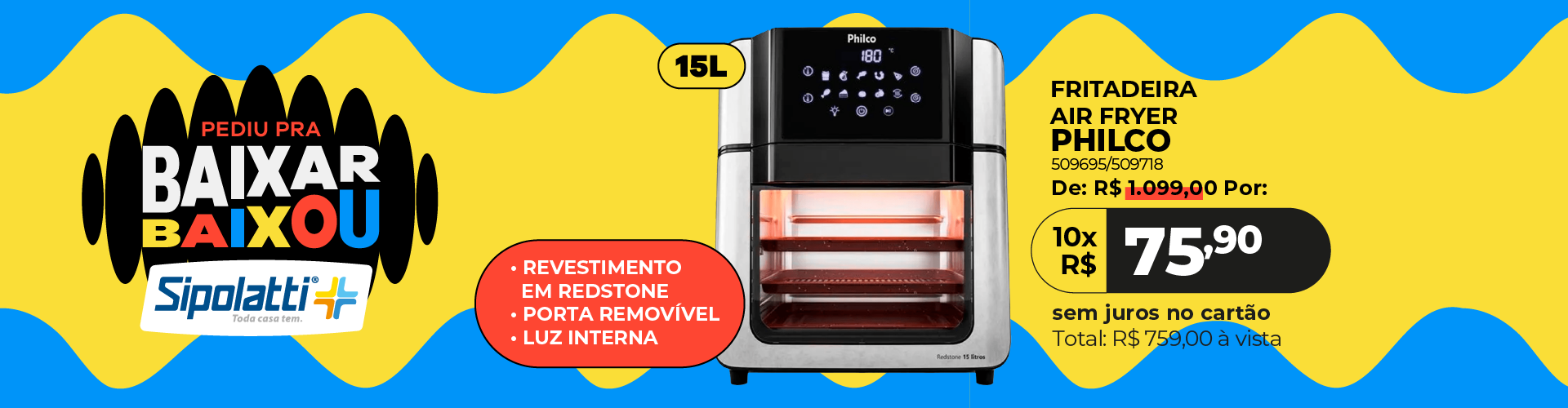 Fritadeira Air Fryer Oven Philco 15 Litros 1900W PAF15A