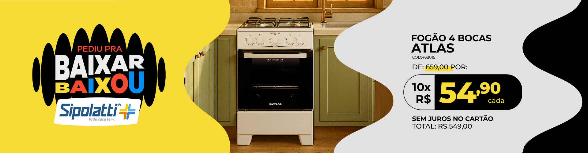 Fogão Atlas Coliseum Plus 4 bocas com Forno de 50L Acendimento Manual