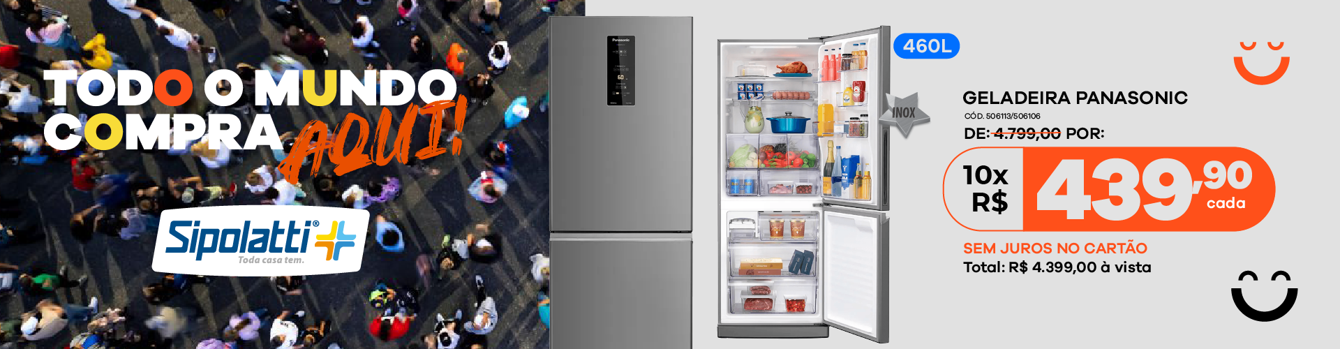 Geladeira Panasonic Frost Free Inverter 460L Aço Escovado NR-BB64PV1X