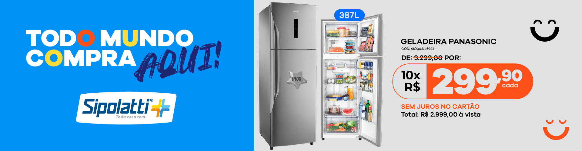 Geladeira Panasonic A+++ NR-BT41PD1XA 387L Duplex Frost Free Aço