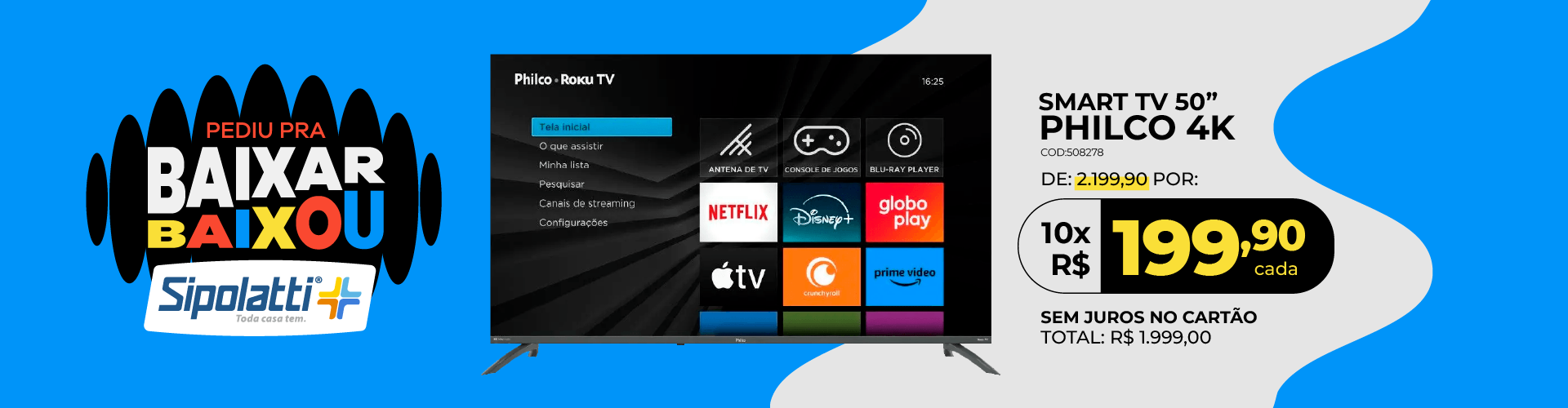 Smart TV LED 50" Philco Roku TV Dolby Audio PTV50VA4REGB