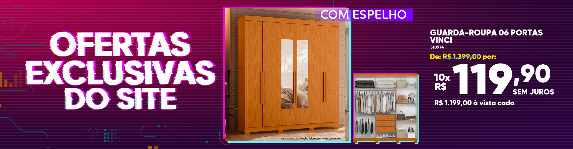 Guarda Roupa Albatroz Vinci 6 portas com Espelho Cinamomo