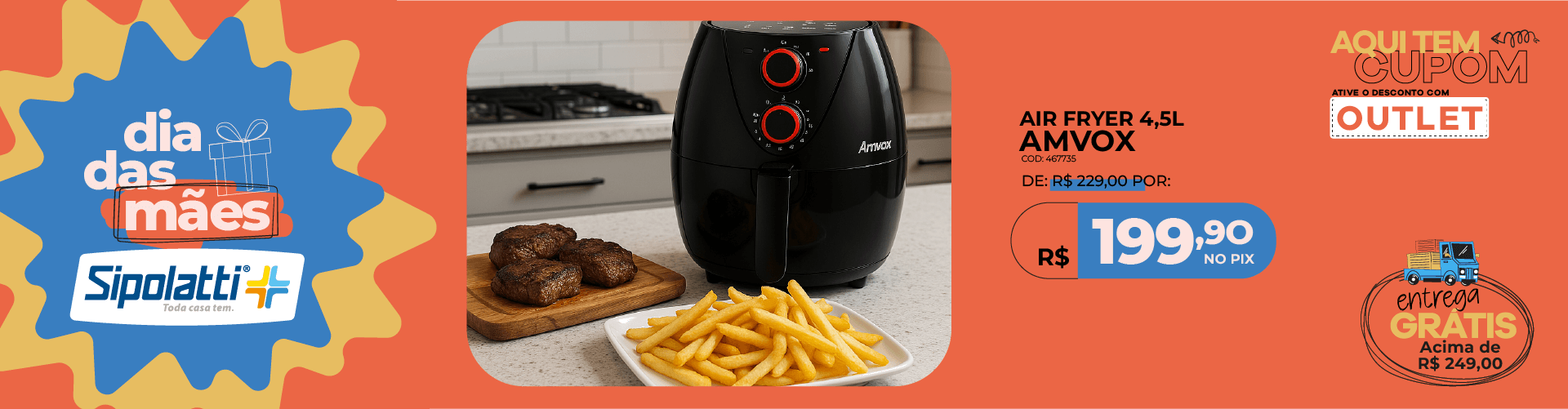 Fritadeira Elétrica Air Fryer Amvox AFR-1205 4,5L