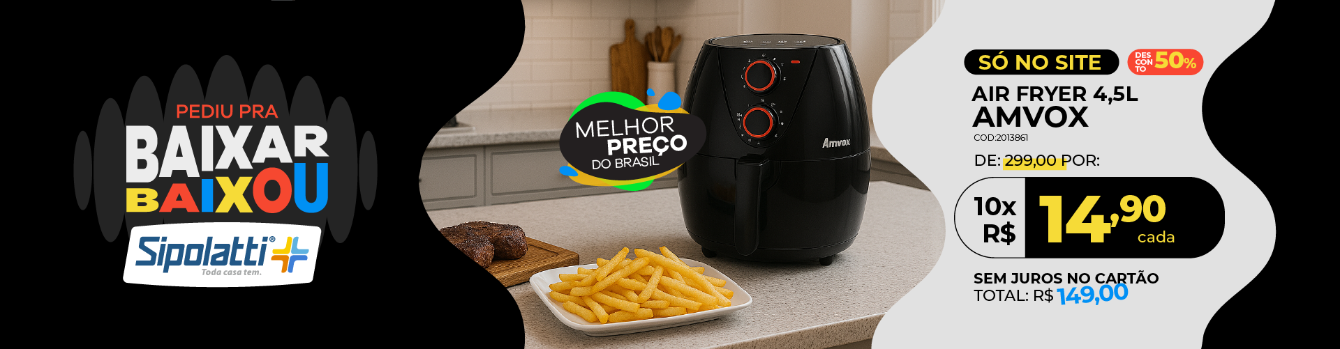 Fritadeira Elétrica Air Fryer Amvox AFR-1205 4,5L