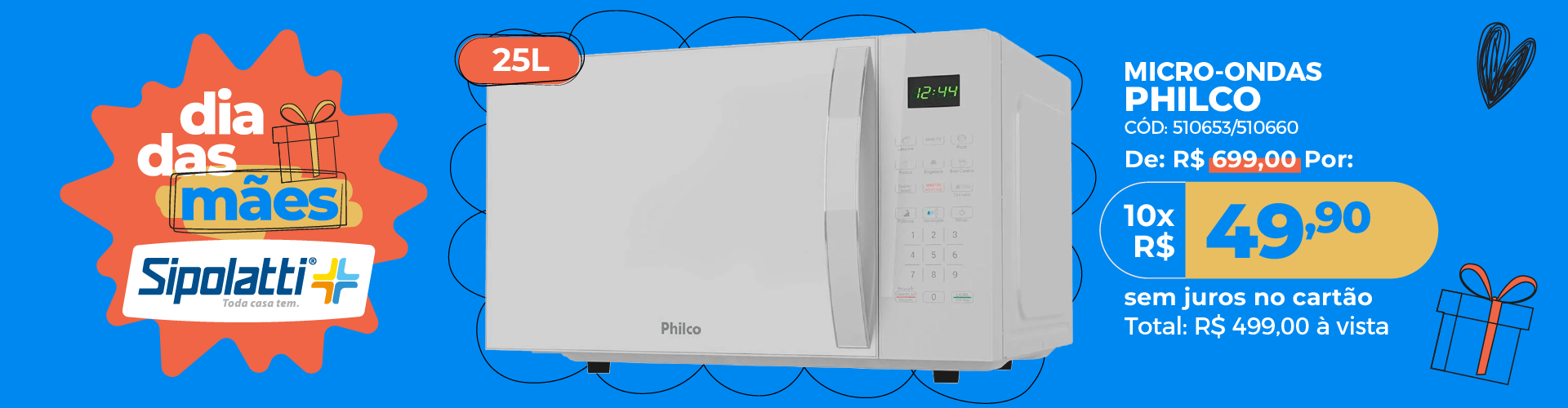 Forno de Micro-ondas Philco 25 Litros 1100W Branco PMO28B