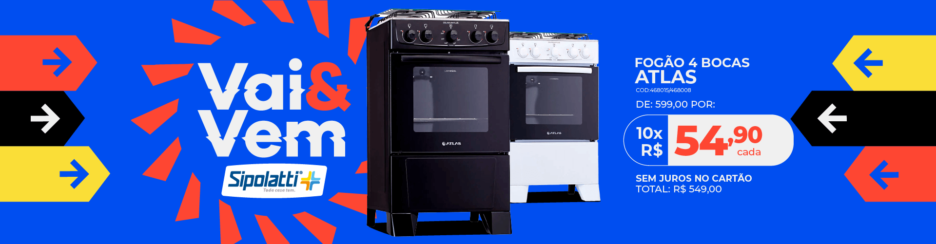Fogão Atlas Coliseum Plus 4 bocas Forno 50L Acendimento Manual Preto