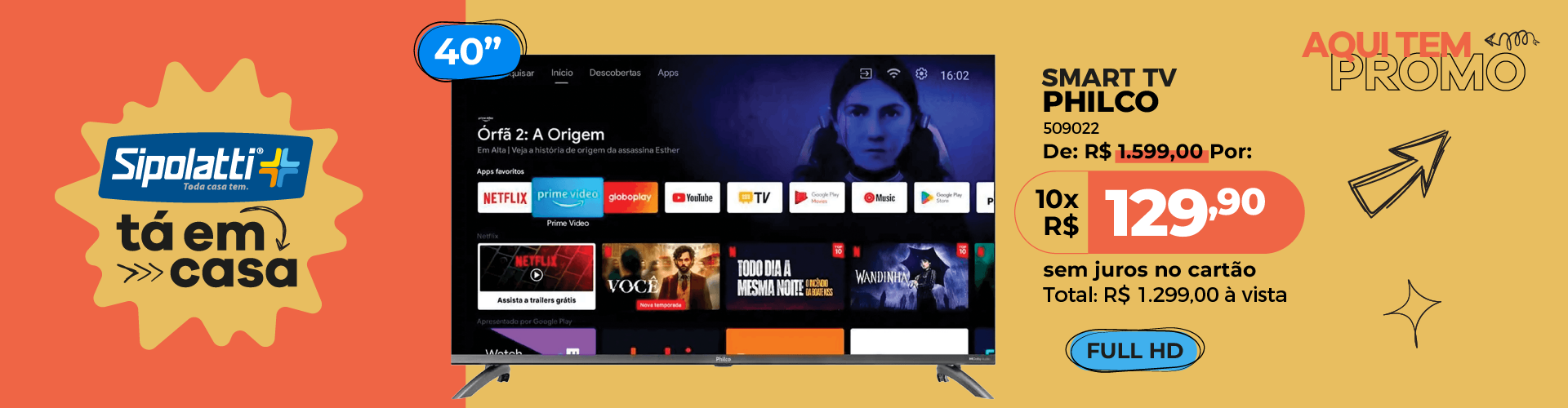 Smart TV LED 40" Philco Dolby Audio PTV40M9GACGB