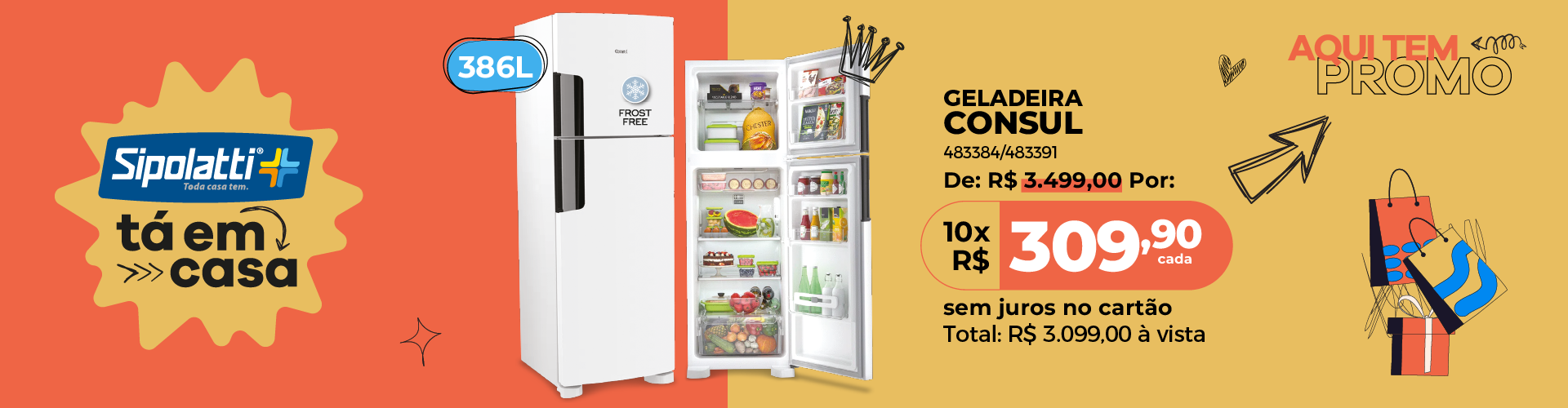 Geladeira Consul Frost Free Duplex 386 litros com Altura Flex cor branca CRM44AB