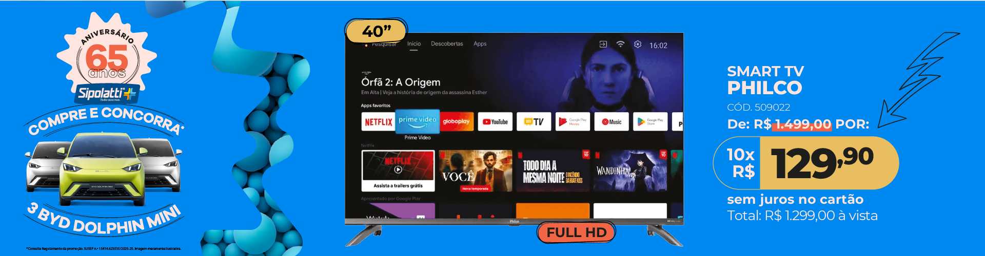 Smart TV LED 40" Philco Dolby Audio PTV40M9GACGB