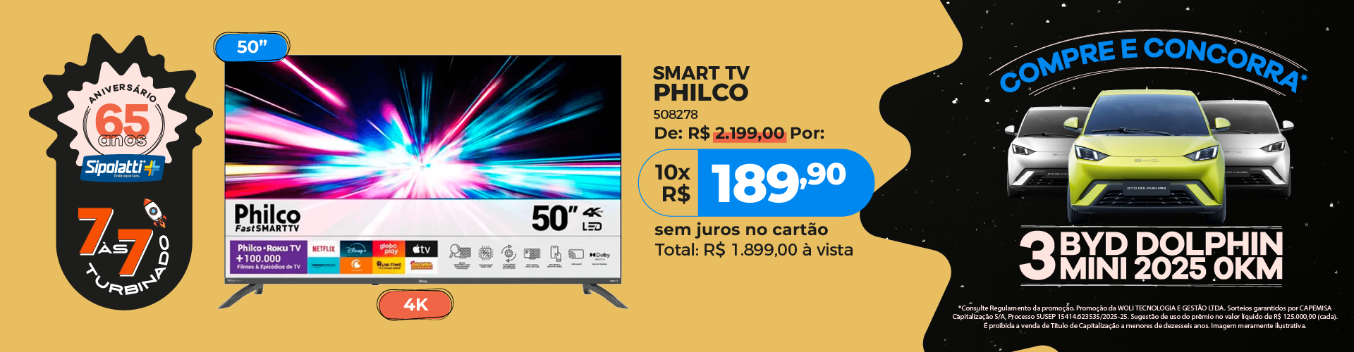 Smart TV LED 50" Philco Roku TV Dolby Audio PTV50VA4REGB