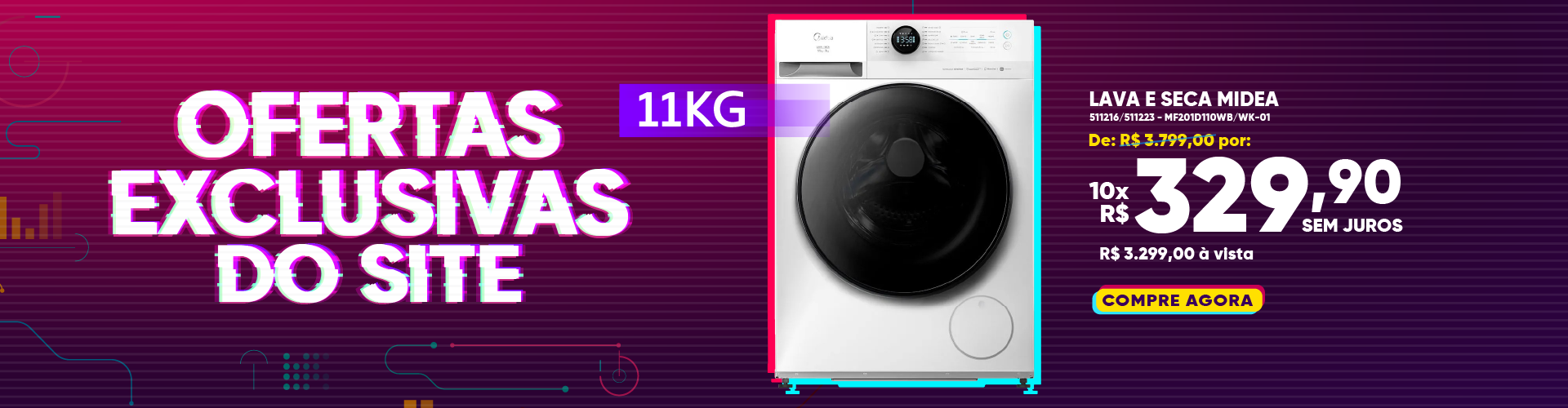 Lava e Seca Midea 11kg Slim HealthGuard Branca Conectada MF201D110WB