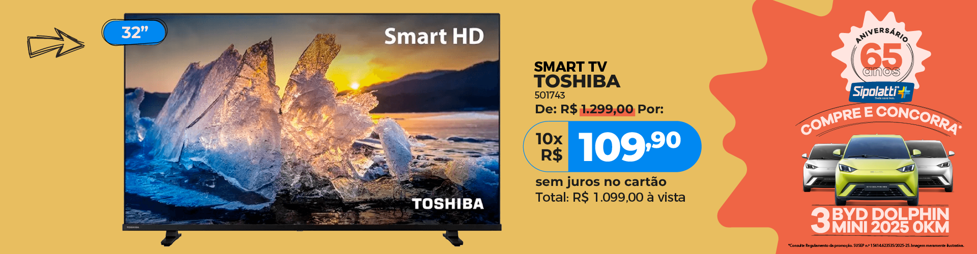 Smart TV Toshiba 32" Comando de voz DLED HD TB020M