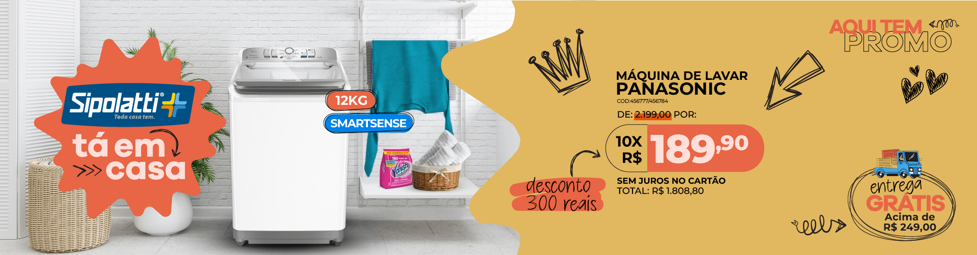 Lavadora de Roupas Panasonic 12Kg NA-F120B1 Lavagem Ciclone, Programa Vanish
