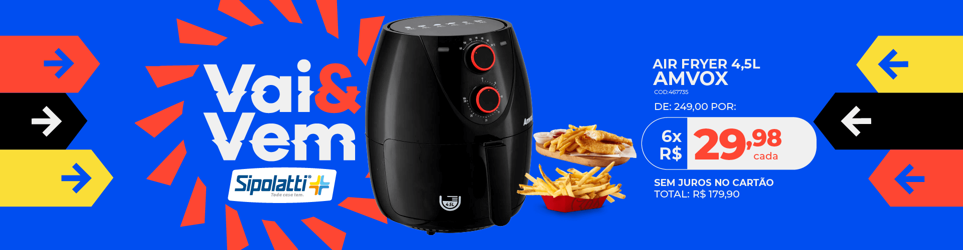 Fritadeira Elétrica Air Fryer Amvox AFR-1205 4,5L
