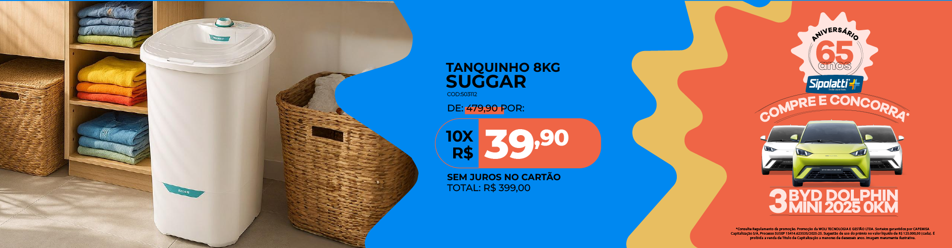 Tanquinho Neo Turbilhão Suggar 8Kg Semiautomática Branca